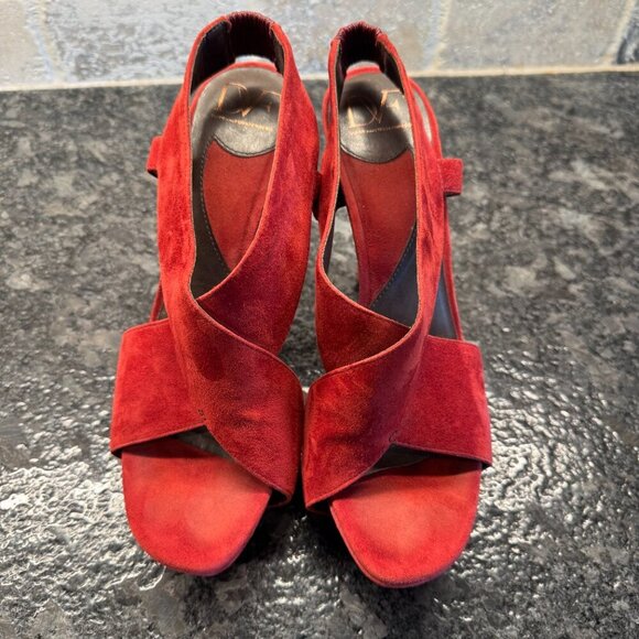 Diane von Furstenberg red suede slingback peep toe heels size 8.5M - Picture 3 of 12